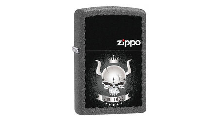 купите Зажигалка Zippo 28660 Skull with Horns and Crown with Zippo Logo Iron Stone (имитация кованого железа, рисунок рогатого черепа с короной, надпись, логотип Зиппо) в Твери