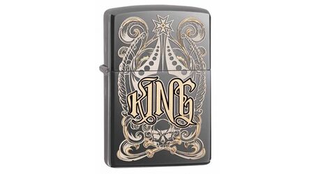 купите Зажигалка Zippo 28798 King Venetian Black Ice (тонированный цирконием зеркальный хром, гравировка рисунка и надписи Король) в Твери